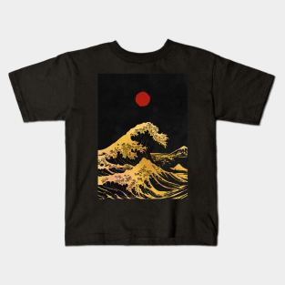 Hokusai wave gold Kids T-Shirt